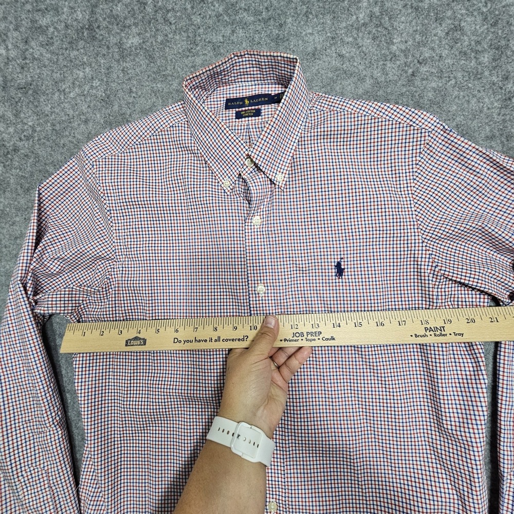 Men's Red White Blue Ralph Lauren Button Down Plaid Shirt Size Medium - Picture 8 of 10
